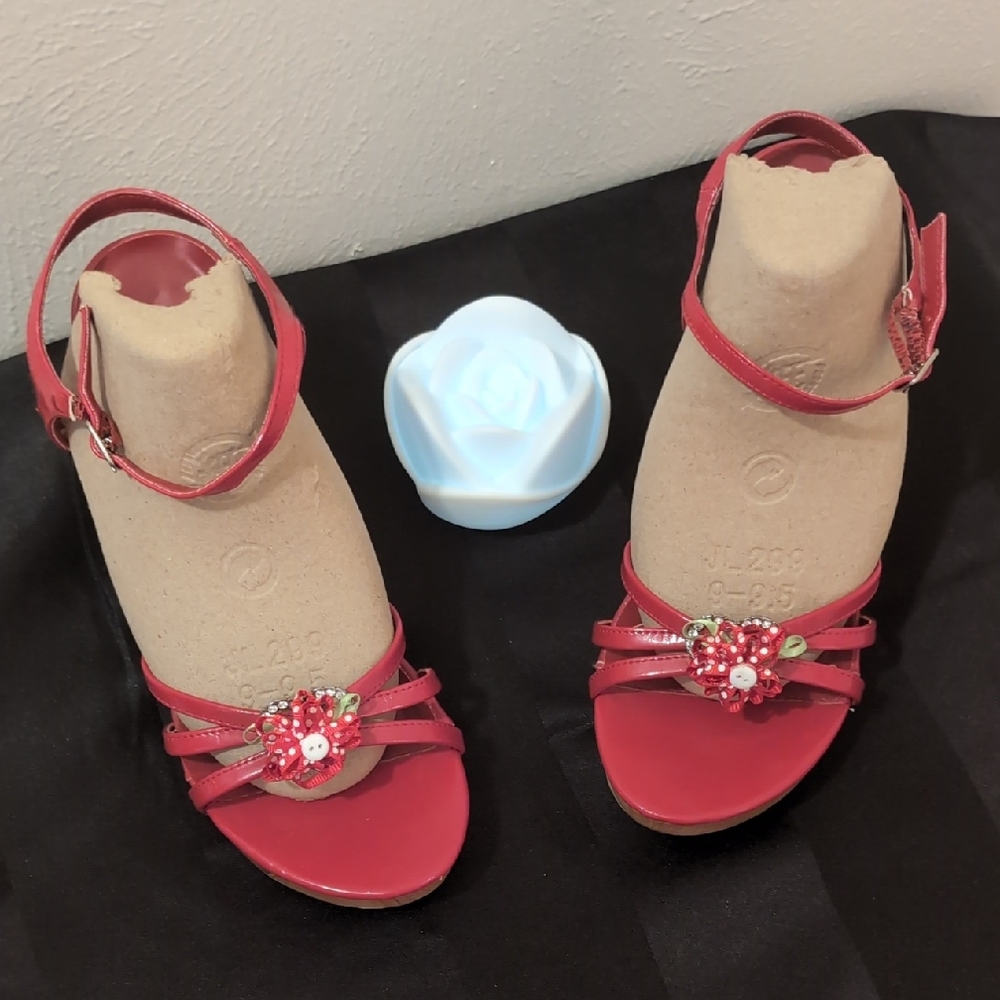 Qupid Red Strappy Sandals with Floral Detail